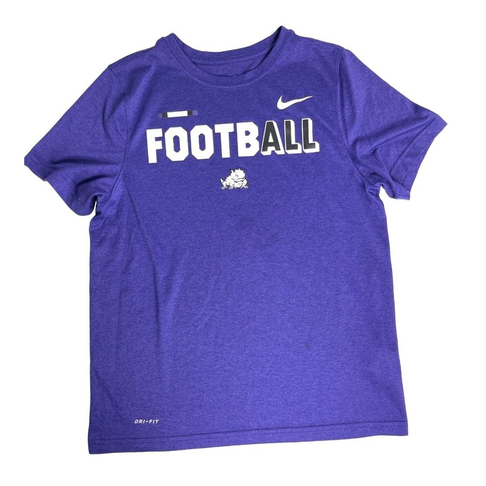 Nike TCU Football Shirt Youth Large Boys Purple Dri-Fit Tee Shirt Short Sleeve - Picture 1 of 6
